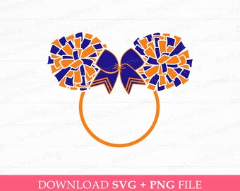 Miss Mouse Head Cheer Svg, Pom Poms Svg, Cheerleader Mouse Ears with Bow Svg, Cheer Svg, Png Svg Files For Print, Instant Download