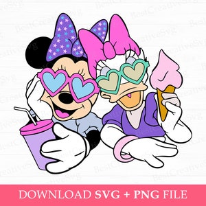 Happy Retro Mouse and Friend Svg, Girls and Snack Svg, Besties Smile Svg, Family Trip Svg, Miss Duck with Ice Cream, Svg Png Files For Print