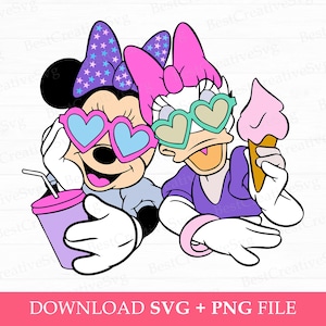 Happy Retro Mouse and Friend Svg, Girls and Snack Svg, Besties Smile Svg, Family Trip Svg, Miss Duck with Ice Cream, Svg Png Files For Print