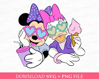Happy Retro Mouse and Friend Svg, Girls and Snack Svg, Besties Smile Svg, Family Trip Svg, Miss Duck with Ice Cream, Svg Png Files For Print