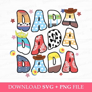 Toy Friends Dada Svg, Family Vacation Svg, Dada Birthday Svg, Curved Dada Svg, Cowboy Dad Svg, Svg Png Files For Sublimation