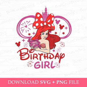 Mermaid Princess Birthday Svg, Magical Kingdom Svg, Birthday Girl Svg, Mouse Ear and Stars Svg, Balloons Svg, Png Svg Files For Print