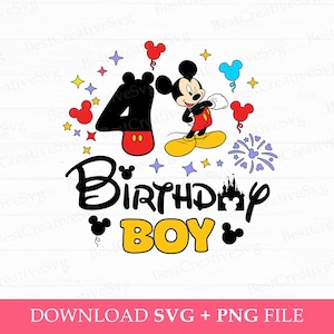 Birthday Boy Svg, Mouse Birthday Svg, 4 Years Old Birthday Svg, Magical Kingdom Svg, Png Svg Files For Sublimation, Instant Download