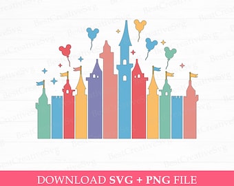 Magical Castle Svg, Family Trip Svg, Colorful Magical Kingdom Svg, Family Vacation Svg, Vacay Mode, Mouse Ear Balloons Svg, Png Svg Files