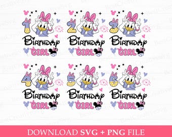 Birthday Girl Bundle Svg, Funny Duck Svg, Family Birthday Svg, Birthday Numbers Svg, Mouse Ear and Bow Svg, Png Svg Files For Sublimation