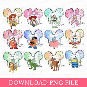 Watercolor Toy Friends PNG, Mouse Ear, Family Trip (PNG Files For Sublimation)