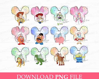 Watercolor Toy Friends PNG, Mouse Ear, Family Trip (PNG Files For Sublimation)