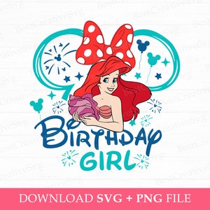 Mermaid Princess Birthday Svg, Birthday Girl Svg, Mouse Ear and Star Svg, Mouse Ear Balloons Svg, Family Birthday, Png Svg Files For Print