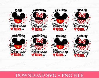Musfödelsedagsflicka familj SVG-paket (digital nedladdning)