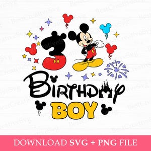 Birthday Boy Svg, 3 Years Old Birthday Svg, Cute Mouse Birthday Svg, Magical Kingdom Svg, Stars Svg, Png Svg Files For Sublimation