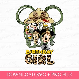 Birthday Girl Svg, Animal Kingdom Svg, Safari Birthday Svg, Mouse and Friends Birthday Svg, Family Birthday Svg, PNG Svg Pliki do druku