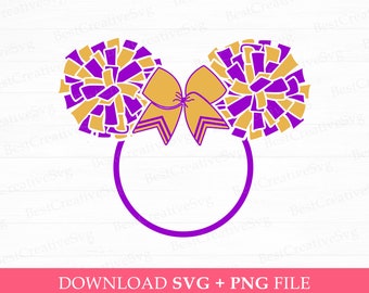 Cheerleader Mouse Ears SVG, Pom Pom Bow Design (Instant Download)