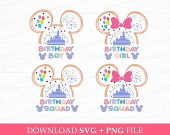 Bundle Family Birthday Svg, Birthday Boy Svg, Birthday Girl Svg, Birthday Squad Svg, Magical Castle, Stars and Balloons, Png For Sublimation