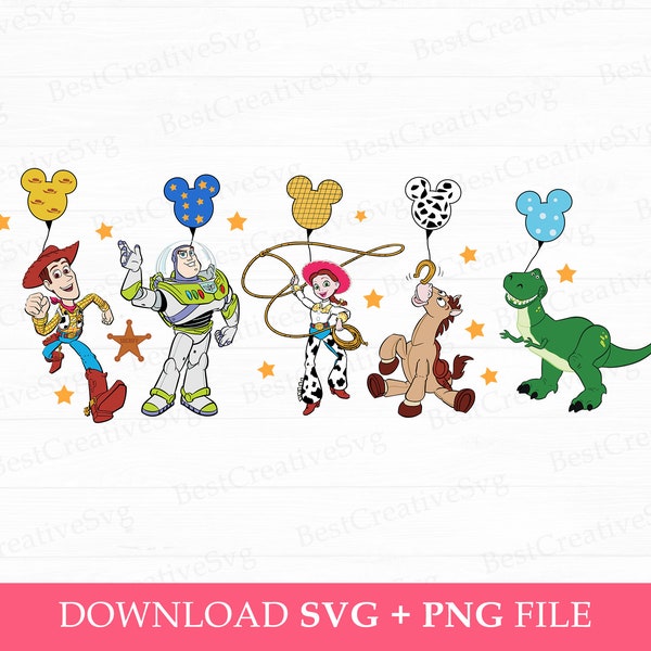 Toy Friends Svg, Family Vacation Svg, Toy Friends with Balloons Svg, Cowboy and Friends Svg, Vacay Mode, Png Svg Files For Print