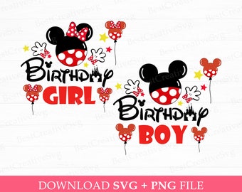 Paquete de globos de orejas de ratón para cumpleaños en formato SVG y PNG