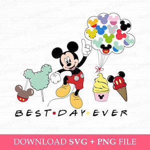 Najlepszy dzień w życiu Svg, Szczęśliwa mysz Svg, Przekąski i balony Svg, Wycieczka rodzinna Svg, Wakacje rodzinne Svg, Png Svg do sublimacji, Natychmiastowe pobieranie