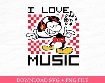 Checkered Mouse Headphones SVG, Music Lover Design (PNG SVG)