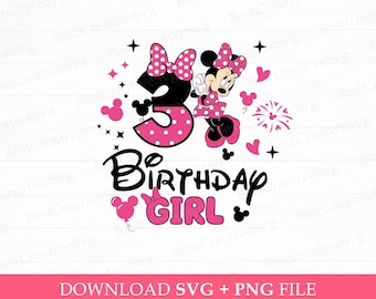 3 Years Old Birthday Svg, Cute Mouse Birthday Svg, Family Birthday Girl Svg, Birthday Girl Png, Png Svg Files Sublimation, Instant Download