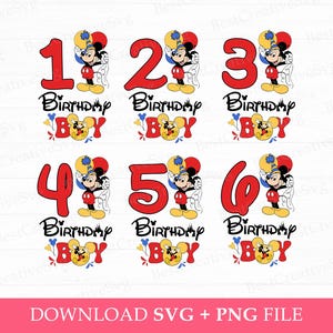 Birthday Boy Bundle Svg, Mouse Birthday Svg, Balloons Svg, Magical Kingdom Svg, Birthday Numbers Svg, Png Svg Files, Instant Download