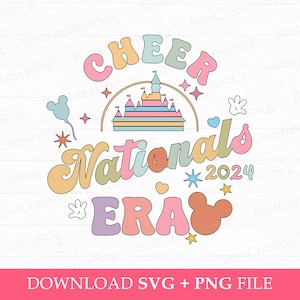 Cheer Nationals 2024 Svg, Magical Kingdom Svg, Cheerleader Svg, Retro Mouse Head and Hands Svg, Cheer 2024 Svg, Png Svg Files For Print