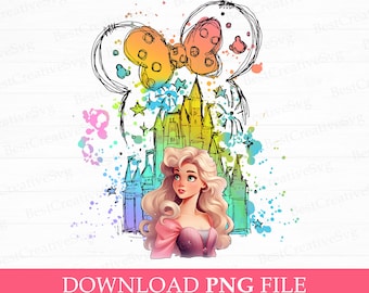 Watercolor Princess Castle PNG, Family Trip Design (Sublimation File)