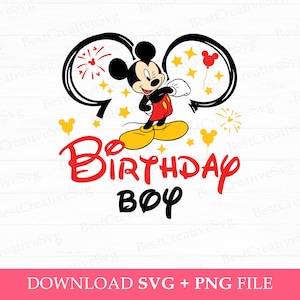 Geburtstagskind-Svg, Familien-Geburtstag-Svg, Geburtstags-Maus-Svg, Maus-Ohrballons und Sterne-Svg, Png-Svg-Dateien für Druck, sofortiger Download