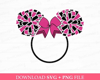 Cheerleader Mouse Ears SVG, Pom Pom Bow, Sublimation PNG (Instant Download)