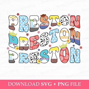 Toy Friends Preston Svg, Wavy Preston Letter Svg, Family Trip Svg, Family Vacation, Modo Vacay, Archivo Png para sublimación, Descarga instantánea