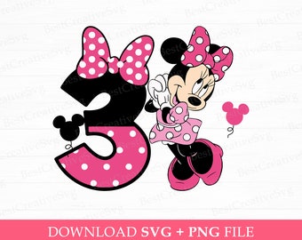 Cute Mouse Birthday Svg, Birthday Girl Svg, 3 Years Old Birthday Svg, Family Birthday Girl Svg, Png Svg Files For Print, Instant Download