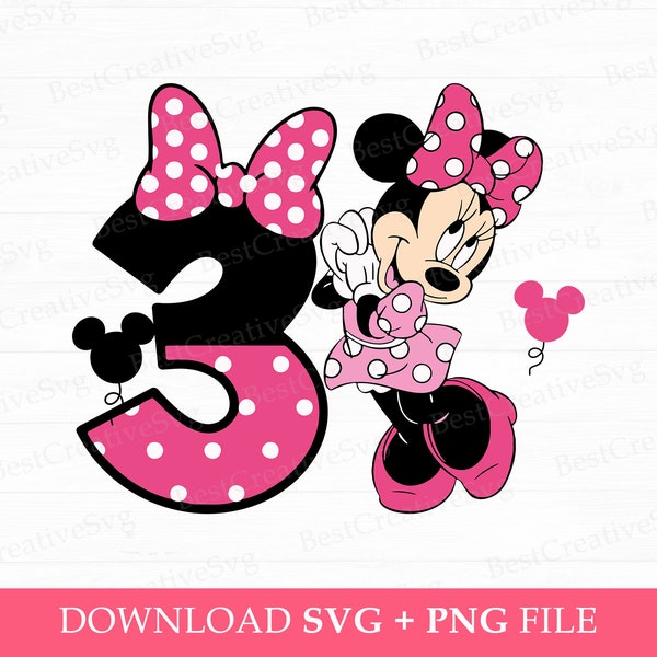 Cute Mouse Birthday Svg, Birthday Girl Svg, 3 Years Old Birthday Svg, Family Birthday Girl Svg, Png Svg Files For Print, Instant Download