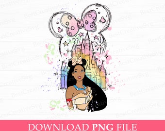 Aquarell Maus Ohr Prinzessin PNG, Familienausflug Design (digitaler Download)