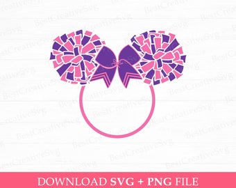 Pom Pom Miss Mouse Ear Svg, Cheerleader Mouse Ears Svg, Cheer Svg, Mouse Ear with Bow Svg, Png Svg Files For Sublimation, Instant Download