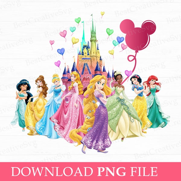 Best Friends Princess Png, Princess Squad Png, Château magique avec des ballons Png, Besties Png, Amitié Png, Fichier Png pour sublimation