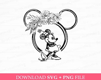 Miss Mouse SVG : design de voyage en famille, accent floral (téléchargement instantané)