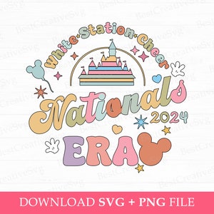 White Station Cheer Nationals 2024 Era Svg, Colorful Magical Kingdom Svg, Cheer Svg, Retro Mouse Head and Hands Svg, Png Svg Files For Print