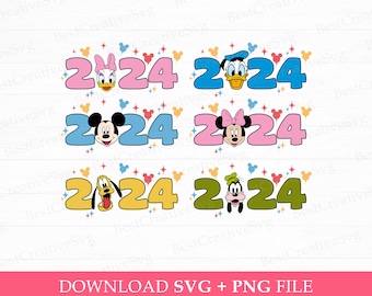 Mouse and Friends Svg, 2024 Family Trip Svg, Mouse Ear Balloons Svg, Family Vacation Svg, Vacay Mode, Png Svg Files, Instant Download
