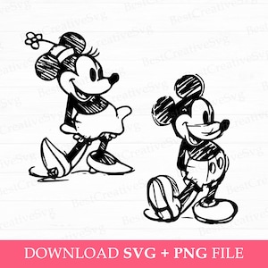 Bundle croquis souris Svg, couple souris Svg, vacances en famille Svg, souris rétro et amis, Svg voyage en famille, fichier coupe SVG, téléchargement immédiat