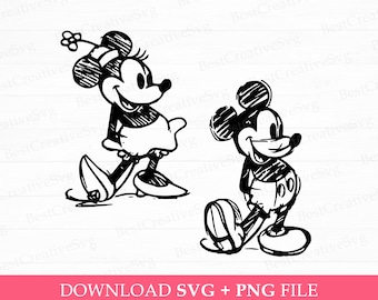 Bundle Sketch Mouse Svg, Couple Mouse Svg, Family Vacation Svg, Retro Mouse and Friends Svg, Family Trip Svg, SVG Cut File, Instant Download