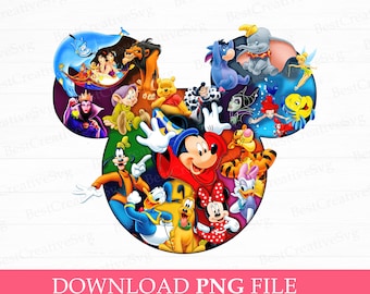 Mouse and Friends Collage Characters Png, Family Vacation Png, Mouse Head Multi Character PNG, Magical Kingdom Svg, Png File For Sublimation