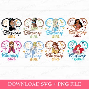 Bundle Birthday Svg, Princess Birthday Svg, Mouse Ear Balloons and Stars Svg, Family Birthday Svg, Png Svg Files, Instant Download