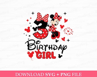 Mouse 3rd Birthday Girl SVG, Family Birthday PNG, Printable Files (Instant Download)
