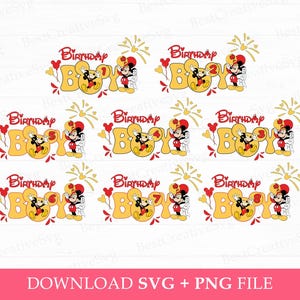 Bundle Birthday Boy Svg, Birthday Mouse Svg, Cartoon Character Svg, Family Birthday Boy Svg, Balloons Svg, Png Svg Files For Sublimation