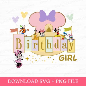 Birthday Girl Svg, Magical Kingdom Svg, Mouse and Friends Svg, Family Birthday, Mouse Ear and Stars, Balloons Svg, Png File For Sublimation