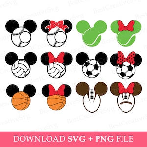 Bundle Sports Mouse Svg, Matching Family Mouse Ears, Family Vacation Svg, Baseball, Tennis, Voleyball, Soccer, Basketball, Football