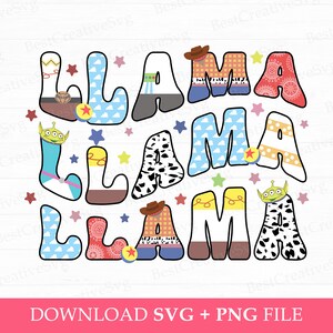 Toy Friends LLAMA Svg, Wavy LLAMA Letter Svg, Family Trip Svg, Family Vacation, Vacay Mode, arquivo Png para sublimação, download instantâneo