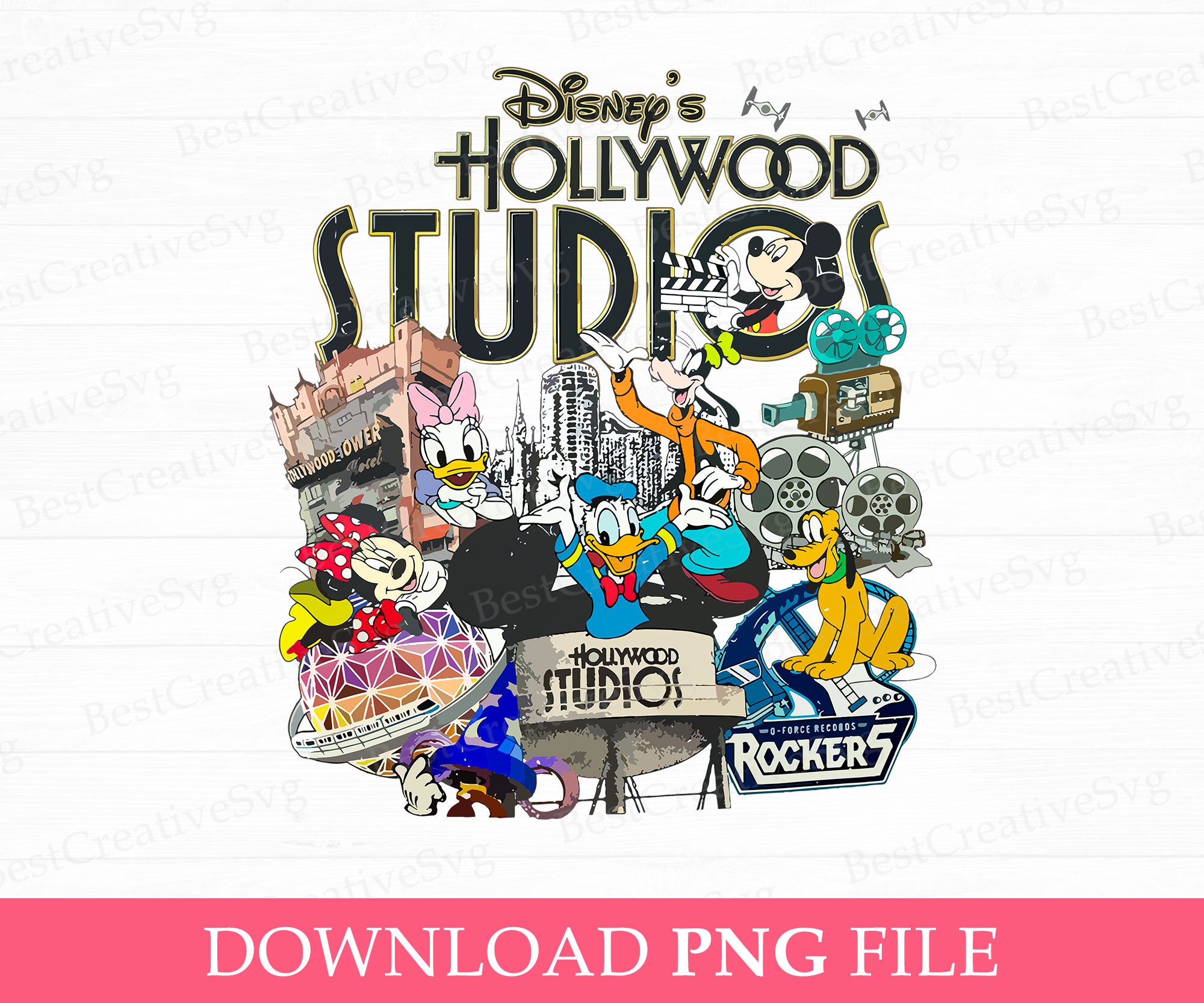 Hollywood Studios png, gezinsvakantie png, magisch koninkrijk png, retro familie-uitje png, muis en vrienden, Vacay-modus, png voor sublimatie