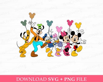 Mouse and Friends Family Vacation SVG, Balloons, Trip Keepsake (Instant Download)
