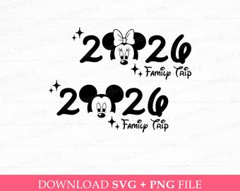 Mouse and Friend Svg: 2026 Family Trip, Family Vacation (Digital Download)