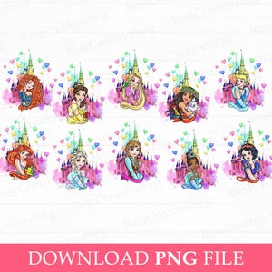 Bundle Princesses Png, Color Magical Kingdom Png, 2025 Family Vacation Png, Balloons Png, Family Trip Png, Png Files For Sublimation