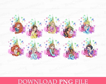 Bundle Princesses Png, Color Magical Kingdom Png, Férias em Família 2025 Png, Balões Png, Viagem em Família Png, Arquivos Png para Sublimação
